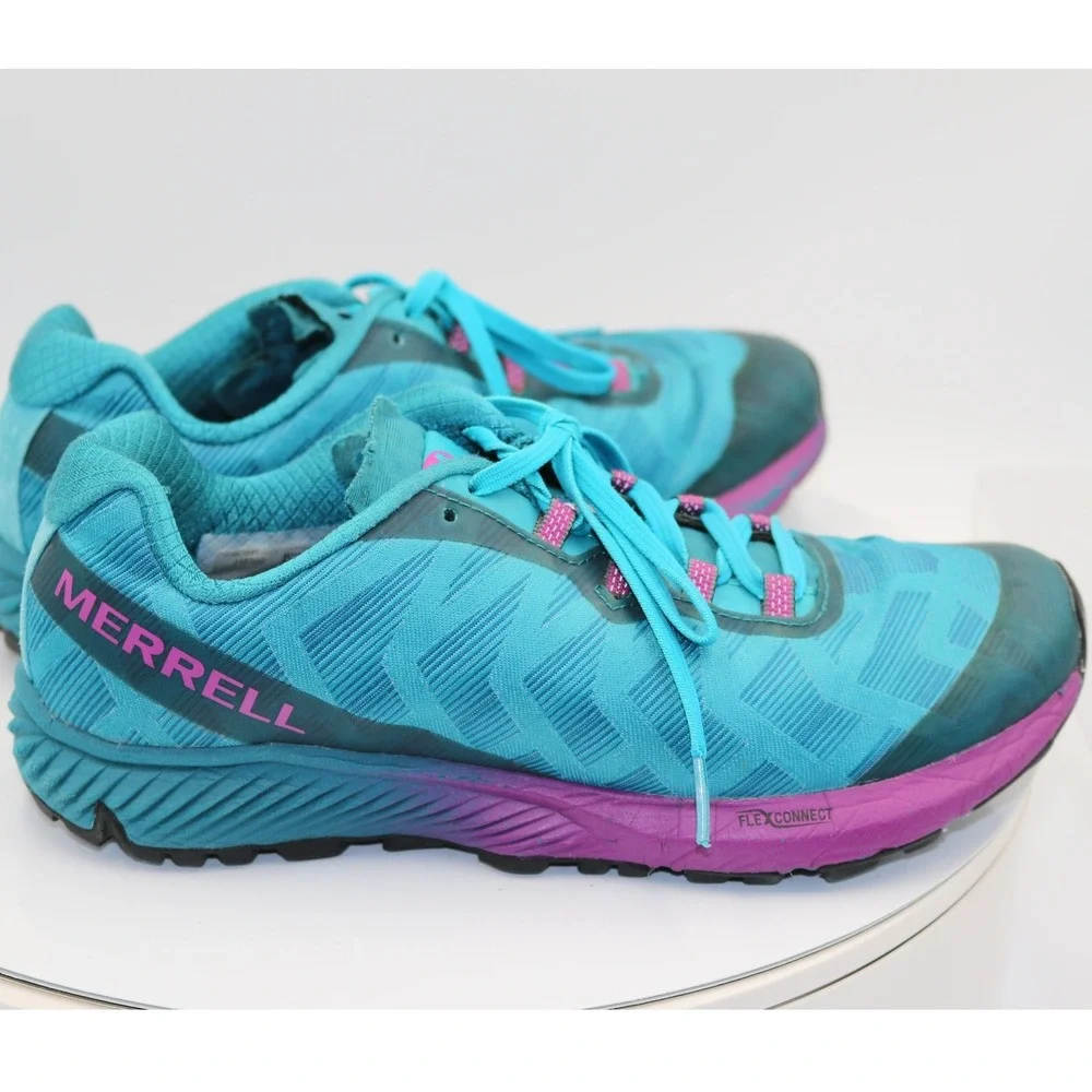Merrell Agility Peak Flex 2 Trail Running Shoes Womens 7.5 Teal Purple Mesh
